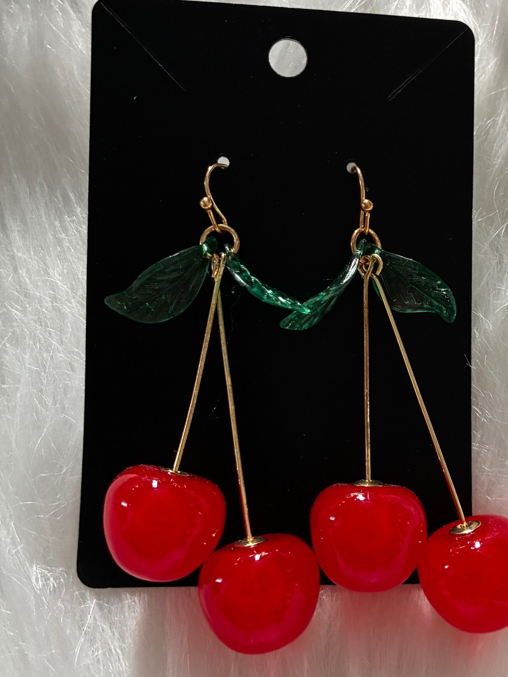 Red Cherry Dangle Earrings with Green Leaves - Women Jewelry